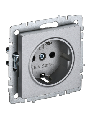 Фотография товара 'IEK BRITE Розетка 1-местная с заземлением без защитных шторок 16А РС11-1-0-БрА алюминий BR-R11-16-K47'