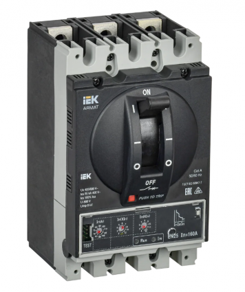 Фотография товара 'IEK ARMAT Автоматический выключатель в литом корпусе 3P типоразмер D 85кА 160А AR-MCCB-3D-085-0160A-ELSC'