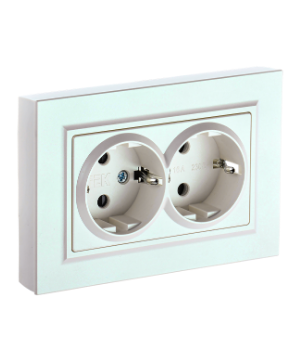 Фотография товара 'IEK BRITE Розетка 2-местная с заземлением без защитных шторок 16А в сборе РС12-3-БрЖ жемчуг BR-R21-16-K36-F'