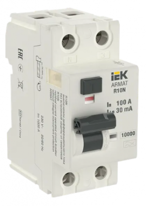 Фотография товара 'IEK ARMAT Выключатель дифференциального тока R10N 2P 100А 30мА тип A, AR-R10N-2-100A030'