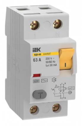 Фотография товара 'IEK Выключатель дифференциальный (УЗО) KARAT ВД3-63 2P 63А 30мА 6кА тип AC, MDV20-2-063-030'