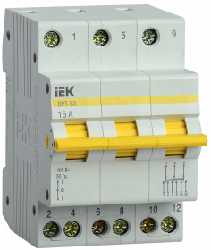 Фотография товара 'IEK Выключатель-разъединитель трехпозиционный ВРТ-63 3P 16А MPR10-3-016'