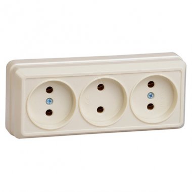 Фотография товара 'IEK РС23-2-ОК Розетка 3 местная без з/к 10А ОКТАВА ERO30-K33-10-DC'