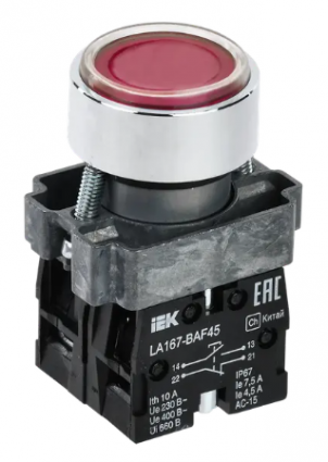 Фотография товара 'IEK Кнопка управления LA167-BAF45 d=22мм 1з+1р красная BBT20-BAF45-3-22-67-K04'