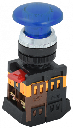 Фотография товара 'IEK Кнопка AELA22 "Грибок" синий d22мм неон/240В 1з+1р BBG20-AELA-K07'