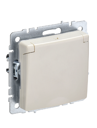 Фотография товара 'IEK BRITE Розетка 1-местная с заземлением с защитными шторками и крышкой 16А IP44 РСбш10-3-44-БрКр бежевый BR-R16-16-44-K10'