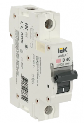 Фотография товара 'IEK ARMAT Автоматический выключатель M06N 1P D 40А, AR-M06N-1-D040'