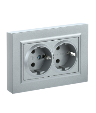 Фотография товара 'IEK BRITE Розетка 2-местная с заземлением с защитными шторками 16А в сборе РСш12-3-БрС сталь BR-R24-16-K46-F'