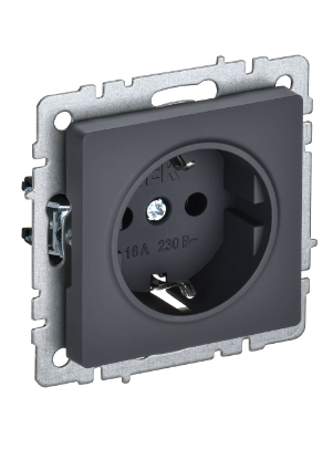 Фотография товара 'IEK BRITE Розетка 1-местная с заземлением без защитных шторок 16А РС11-1-0-БрГ графит BR-R11-16-K53'