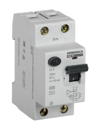 Фотография товара 'IEK Выключатель дифференциальный (УЗО) ВД1-63 2Р 25А 100мА, MDV15-2-025-100'
