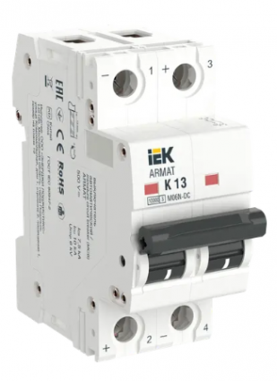 Фотография товара 'IEK ARMAT Автоматический выключатель M06N-DC 2P K 13А, AR-M06N-2-K013DC'