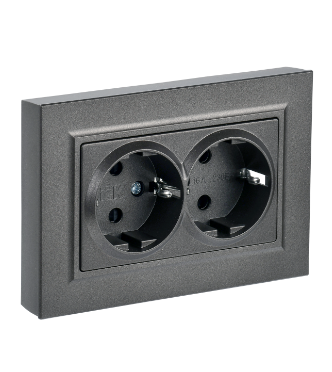 Фотография товара 'IEK BRITE Розетка 2-местная с заземлением с защитными шторками 16А в сборе РСш12-3-БрТБ темная бронза BR-R24-16-K45-F'