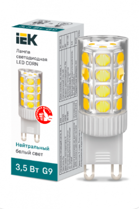 Фотография товара 'IEK Лампа светодиодная CORN капсула 3,5Вт 230В 4000К керамика G9 LLE-CORN-4-230-40-G9'