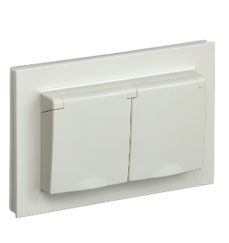 Фотография товара 'IEK BRITE Розетка 2-местная с заземлением с защитными шторками и крышкой 16А в сборе IP44 РСбш12-3-44-БрКр бежевый BR-R26-16-44-K10-F'