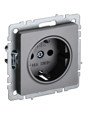 Фотография товара 'IEK BRITE Розетка 1-местная с заземлением без защитных шторок 16А РС11-1-0-БрС сталь BR-R11-16-K46'