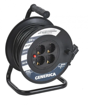 Фотография товара 'IEK  Катушка УК20 с термозащитой 4 места 2P+PE/20м 3х1,0мм2 WKP10-10-04-20-G'