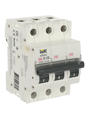 Фотография товара 'IEK ARMAT Автоматический выключатель M10N 3P D 20А AR-M10N-3-D020'