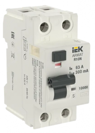 Фотография товара 'IEK ARMAT Выключатель дифференциального тока R10N 2P 63А 300мА тип A-S, AR-R10N-2-063AS300'