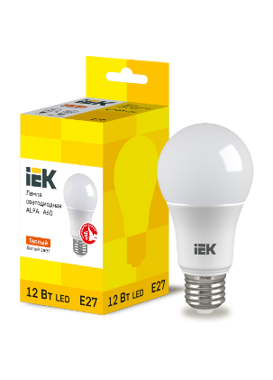 Фотография товара 'IEK Лампа светодиодная ALFA A60 шар 12Вт 230В 3000К E27 LLA-A60-12-230-30-E27'