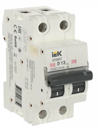Фотография товара 'IEK ARMAT Автоматический выключатель M10N 2P D 13А AR-M10N-2-D013'