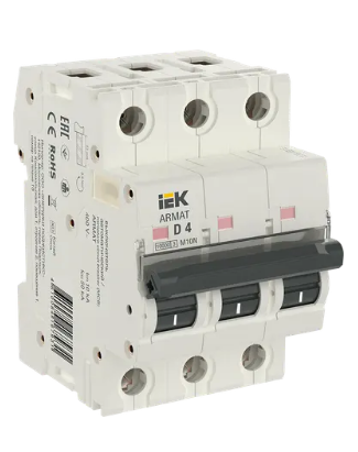 Фотография товара 'IEK ARMAT Автоматический выключатель M10N 3P D 4А AR-M10N-3-D004'