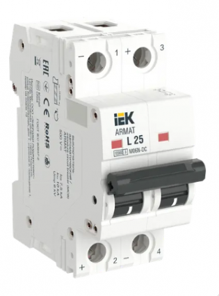 Фотография товара 'IEK ARMAT Автоматический выключатель M06N-DC 2P L 25А, AR-M06N-2-L025DC'