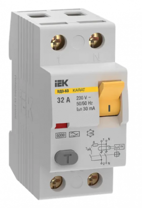 Фотография товара 'IEK Выключатель дифференциальный (УЗО) KARAT ВД3-63 2P 32А 30мА 6кА тип A, MDV21-2-032-030'