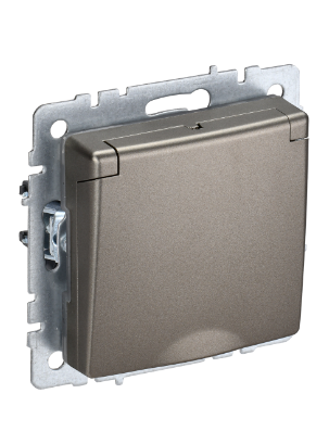 Фотография товара 'IEK BRITE Розетка 1-местная с заземлением с защитными шторками и крышкой 16А IP44 РСбш10-3-44-БрШ шампань BR-R16-16-44-K37'