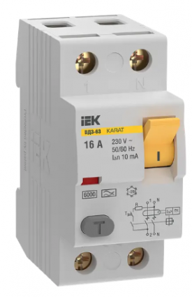 Фотография товара 'IEK Выключатель дифференциальный (УЗО) KARAT ВД3-63 2P 16А 10мА 6кА тип A, MDV21-2-016-010'