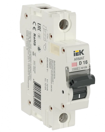 Фотография товара 'IEK ARMAT Автоматический выключатель M10N 1P D 16А AR-M10N-1-D016'