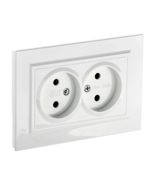 Фотография товара 'IEK BRITE Розетка 2-местная без заземления без защитных шторок 10А в сборе РС12-2-БрБ белый BR-R20-10-K01-F'