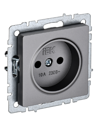 Фотография товара 'IEK BRITE Розетка 1-местная без заземления без защитных шторок 10А РС10-1-0-БрС сталь BR-R10-10-K46'
