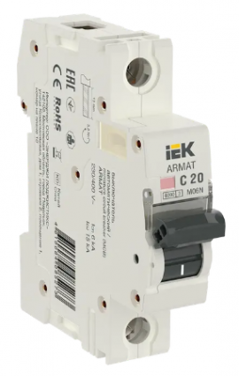 Фотография товара 'IEK ARMAT Автоматический выключатель M06N 1P C 20А AR-M06N-1-C020'