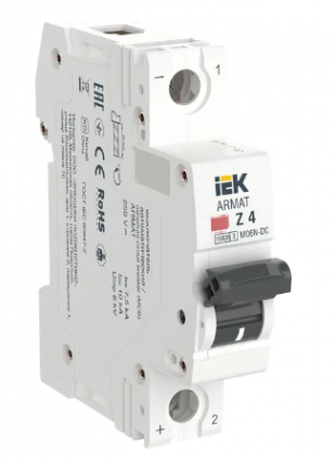Фотография товара 'IEK ARMAT Автоматический выключатель M06N-DC 1P Z 4А, AR-M06N-1-Z004DC'