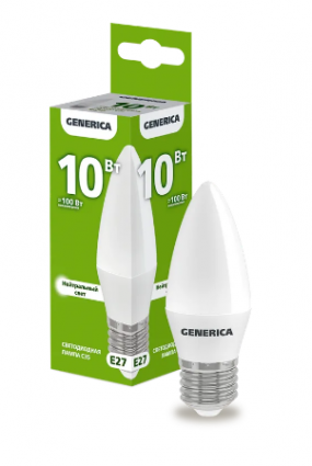 Фотография товара 'IEK Лампа светодиодная C35 свеча 10Вт 230В 4000К E27 LL-C35-10-230-40-E27-G'