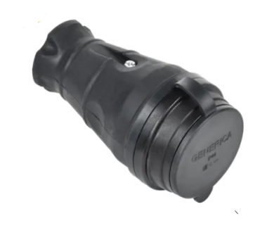 Фотография товара 'IEK Розетка переносная с защитной крышкой 16А IP44 каучук черная ERK20-016-01-44-K02-G'