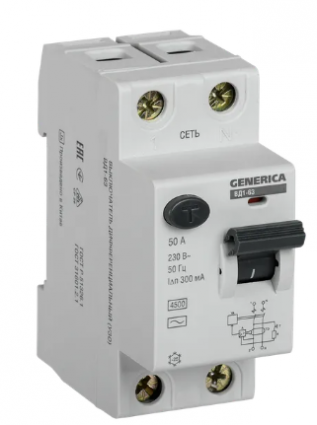 Фотография товара 'IEK Выключатель дифференциальный (УЗО) ВД1-63 2Р 50А 300мА, MDV15-2-050-300'