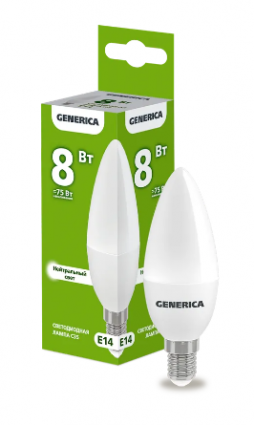 Фотография товара 'IEK Лампа светодиодная C35 свеча 8Вт 230В 4000К E14 LL-C35-08-230-40-E14-G'