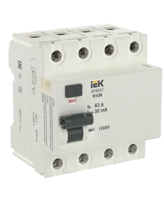 Фотография товара 'IEK ARMAT Выключатель дифференциального тока R10N 4P 63А 30мА тип AC, AR-R10N-4-063C030'