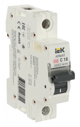 Фотография товара 'IEK ARMAT Автоматический выключатель M10N 1P C 16А AR-M10N-1-C016'