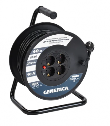 Фотография товара 'IEK Катушка УК40 с термозащитой 4 места 2P+PE/40м 3х1,0мм2 WKP10-10-04-40-G'