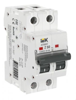 Фотография товара 'IEK ARMAT Автоматический выключатель M10N 2P Z 50А AR-M10N-2-Z050'