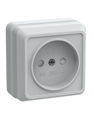 Фотография товара 'IEK Розетка 1-местная для открытой установки РСш20-2-ОБ без заземляющего контакта с защитной шторкой 10А ОКТАВА белый ERO13-K01-10-DC'