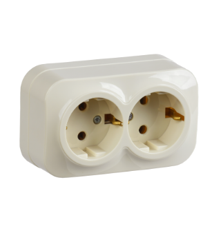 Фотография товара 'IEK Розетка двухместная для открытой установки РС22-3-ХК с заземлением 16А GLORY кремовый ERH21-K33-16'