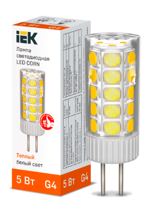 Фотография товара 'IEK Лампа светодиодная CORN капсула 5Вт 12В 3000К керамика G4 LLE-CORN-5-012-30-G4'