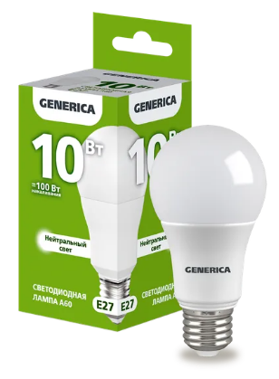 Фотография товара 'IEK Лампа светодиодная A60 груша 10Вт 230В 4000К E27 LL-A60-10-230-40-E27-G'