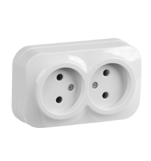 Фотография товара 'IEK Розетка двухместная для открытой установки РС22-2-ХБ без заземления 10А GLORY белый ERH20-K01-10'