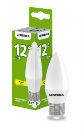 Фотография товара 'IEK Лампа светодиодная C35 свеча 12Вт 230В 3000К E27 LL-C35-12-230-30-E27-G'