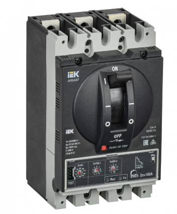 Фотография товара 'IEK ARMAT Автоматический выключатель в литом корпусе 3P типоразмер D 50кА 160А AR-MCCB-3D-050-0160A-ELSC'