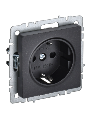 Фотография товара 'IEK BRITE Розетка 1-местная с заземлением с защитными шторками 16А РС14-1-0-БрЧ черный BR-R14-16-K02'